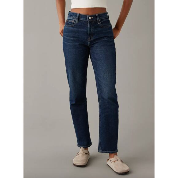 American Eagle Stretch High-Waisted Ankle Straight Leg Jean Women's 12 Dark Wash - Picture 1 of 6